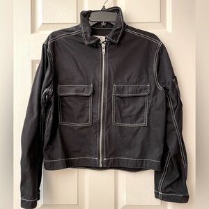 Girls 18/L: H&M Black/White Cotton Zip Up Denim Jean Jacket Cropped Oversized